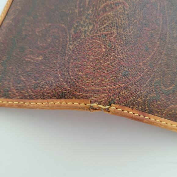 Etro Vintage Brown Paisley Leather Card Wallet Logo Italian Bifold Compact Small - Picture 7 of 9